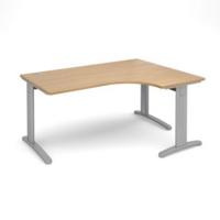 TR10 deluxe right hand ergonomic desk 1600mm - silver frame and oak top