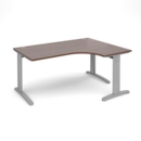 TR10 deluxe right hand ergonomic desk 1600mm - silver frame and walnut top