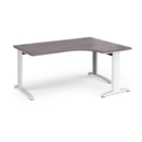 TR10 deluxe right hand ergonomic desk 1600mm - white frame and grey oak top