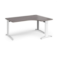 TR10 deluxe right hand ergonomic desk 1600mm - white frame and grey oak top