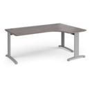 TR10 deluxe right hand ergonomic desk 1800mm - silver frame and grey oak top