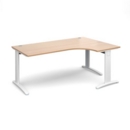 TR10 deluxe right hand ergonomic desk 1800mm - white frame and beech top
