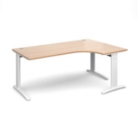 TR10 deluxe right hand ergonomic desk 1800mm - white frame and beech top