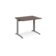TR10 height settable straight desk 1000mm x 800mm - silver frame and walnut top