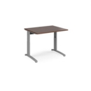 TR10 height settable straight desk 1000mm x 800mm - silver frame and walnut top