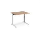 TR10 height settable straight desk 1000mm x 800mm - white frame and beech top