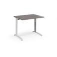 TR10 height settable straight desk 1000mm x 800mm - white frame and grey oak top