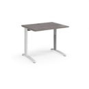 TR10 height settable straight desk 1000mm x 800mm - white frame and grey oak top