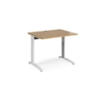 TR10 height settable straight desk 1000mm x 800mm - white frame and oak top