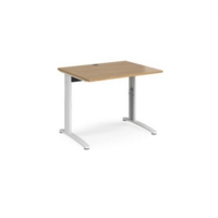 TR10 height settable straight desk 1000mm x 800mm - white frame and oak top