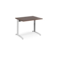 TR10 height settable straight desk 1000mm x 800mm - white frame and walnut top