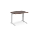 TR10 height settable straight desk 1000mm x 800mm - white frame and walnut top