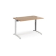 TR10 height settable straight desk 1200mm x 800mm - white frame and beech top