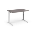 TR10 height settable straight desk 1200mm x 800mm - white frame and grey oak top