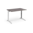 TR10 height settable straight desk 1200mm x 800mm - white frame and grey oak top