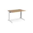 TR10 height settable straight desk 1200mm x 800mm - white frame and oak top