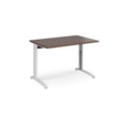 TR10 height settable straight desk 1200mm x 800mm - white frame and walnut top