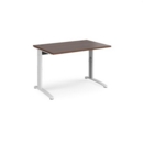 TR10 height settable straight desk 1200mm x 800mm - white frame and walnut top