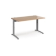 TR10 height settable straight desk 1400mm x 800mm - silver frame and beech top