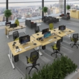 TR10 height settable straight desk 1400mm x 800mm - silver frame and beech top