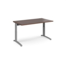 TR10 height settable straight desk 1400mm x 800mm - silver frame and walnut top