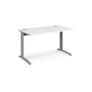 TR10 height settable straight desk 1400mm x 800mm - silver frame and white top
