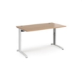 TR10 height settable straight desk 1400mm x 800mm - white frame and beech top