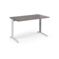 TR10 height settable straight desk 1400mm x 800mm - white frame and grey oak top