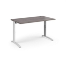 TR10 height settable straight desk 1400mm x 800mm - white frame and grey oak top