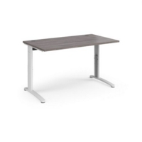 TR10 height settable straight desk 1400mm x 800mm - white frame and grey oak top