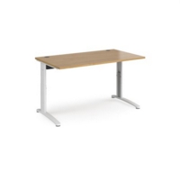 TR10 height settable straight desk 1400mm x 800mm - white frame and oak top