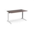 TR10 height settable straight desk 1400mm x 800mm - white frame and walnut top