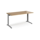 TR10 height settable straight desk 1600mm x 800mm - silver frame and oak top