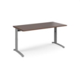 TR10 height settable straight desk 1600mm x 800mm - silver frame and walnut top