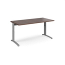 TR10 height settable straight desk 1600mm x 800mm - silver frame and walnut top