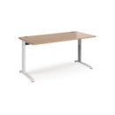 TR10 height settable straight desk 1600mm x 800mm - white frame and beech top