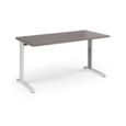TR10 height settable straight desk 1600mm x 800mm - white frame and grey oak top