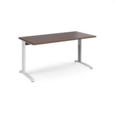 TR10 height settable straight desk 1600mm x 800mm - white frame and walnut top