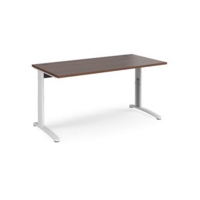 TR10 height settable straight desk 1600mm x 800mm - white frame and walnut top