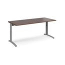 TR10 height settable straight desk 1800mm x 800mm - silver frame and walnut top