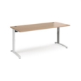 TR10 height settable straight desk 1800mm x 800mm - white frame and beech top