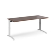 TR10 height settable straight desk 1800mm x 800mm - white frame and walnut top