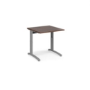 TR10 height settable straight desk 800mm x 800mm - silver frame and walnut top