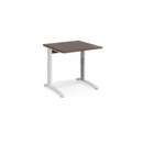 TR10 height settable straight desk 800mm x 800mm - white frame and walnut top