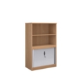 Systems combination unit with tambour doors and open top 1600mm high with 2 shelves - beech