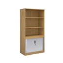 Systems combination unit with tambour doors and open top 2000mm high with 2 shelves - oak