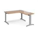 TR10 desk 1400mm x 800mm with 800mm return desk - silver frame and beech top