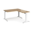 TR10 desk 1400mm x 800mm with 800mm return desk - white frame and oak top