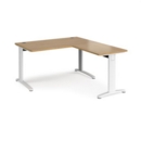 TR10 desk 1400mm x 800mm with 800mm return desk - white frame and oak top