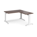 TR10 desk 1400mm x 800mm with 800mm return desk - white frame and walnut top
